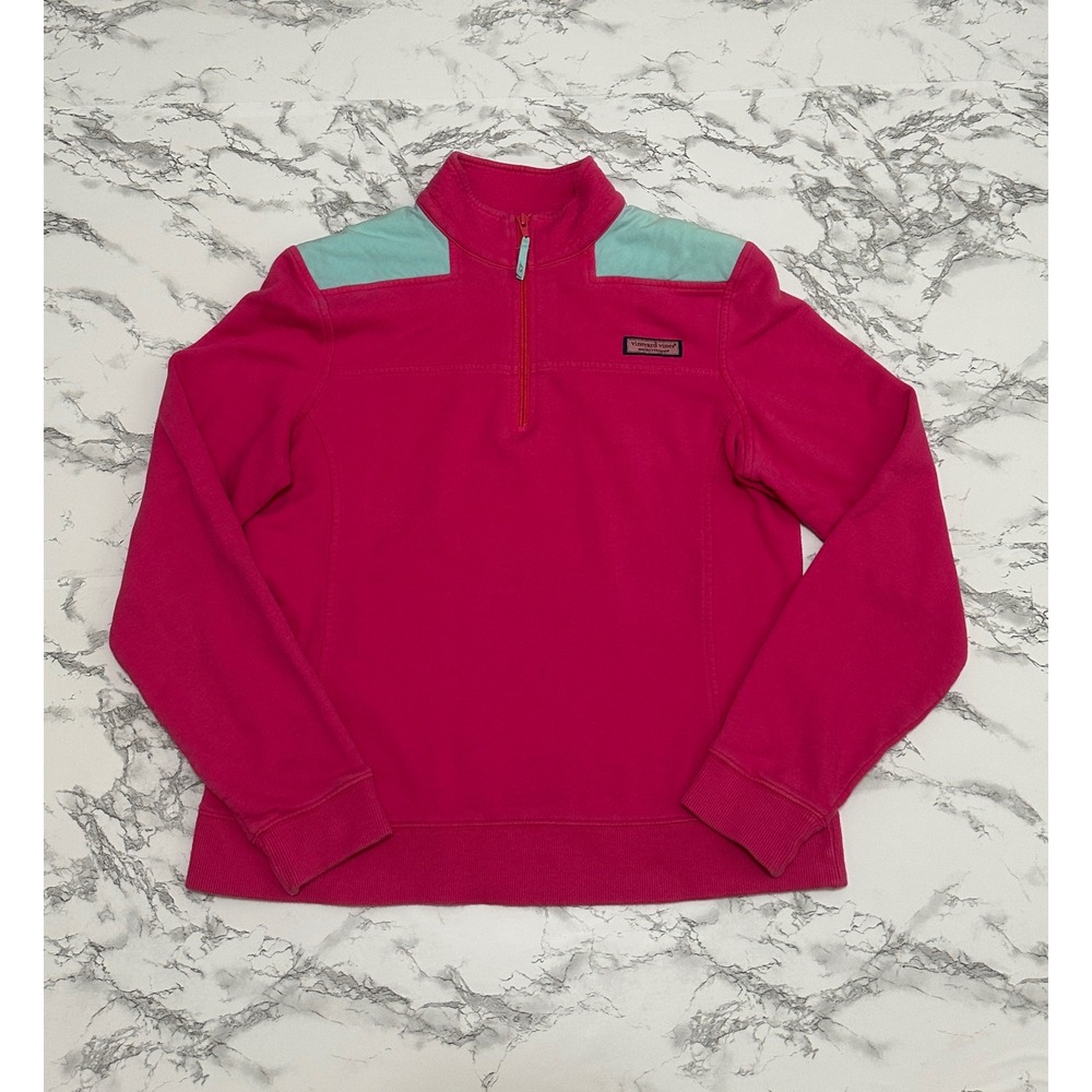 Vineyard Vines Womens Pink Mint Green Contrast Shep Shirt Quarter Zip Pullover M